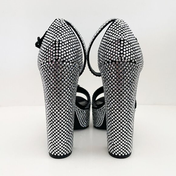 Prada Embellished Satin Platform Sandals with Crystals Logo 38.5 - Picture 5 of 14